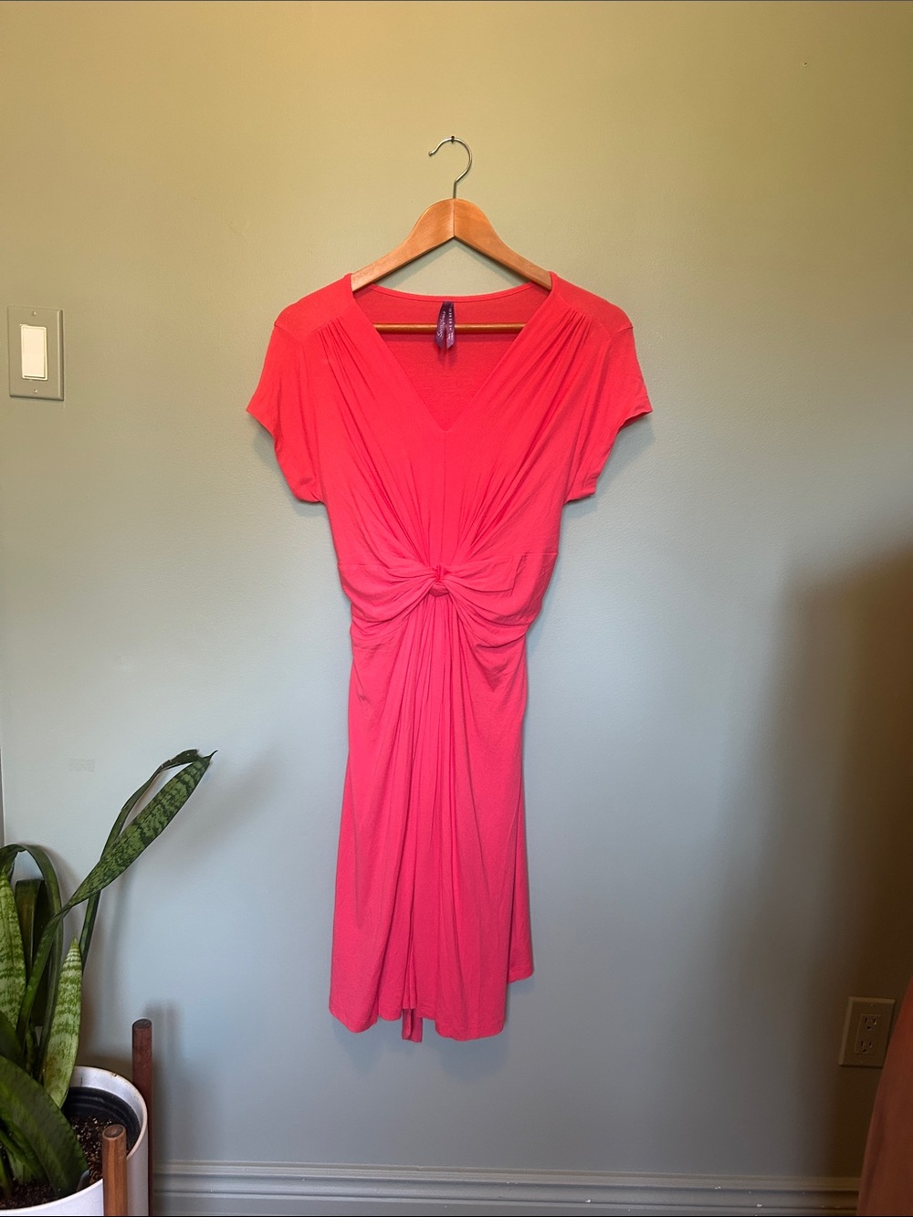 Seraphine Coral Pink Knot-Front V-Neck Midi Dress